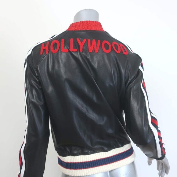 Gucci Hollywood Embroidered Leather Bomber Jacket Black Size 42 - Picture 1 of 14